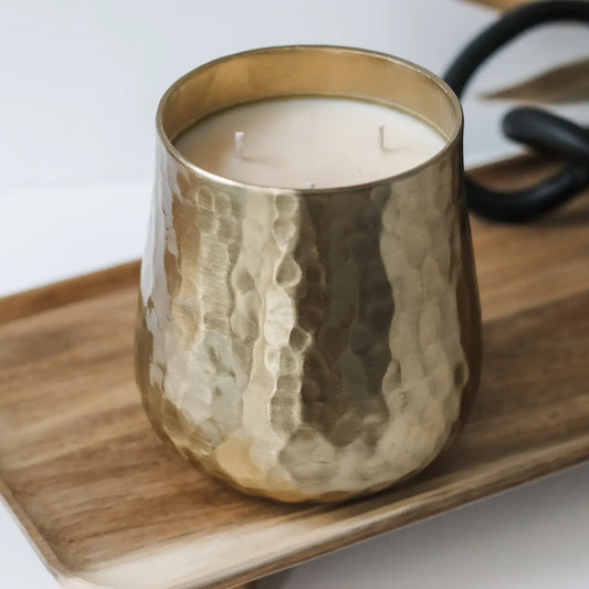 Gold Hammered Metal Sox Wax Candle I Fresh Eucalyptus